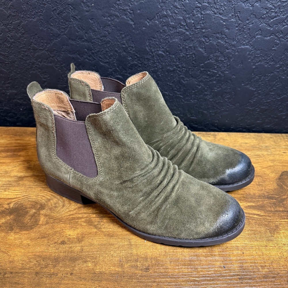 Montana Artisan Crafted 4205528 Olive Green Suede Ruched Ankle Boots Womens 10M